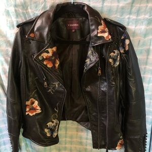 Vigoss Vegan Leather Floral Studded Jacket Large